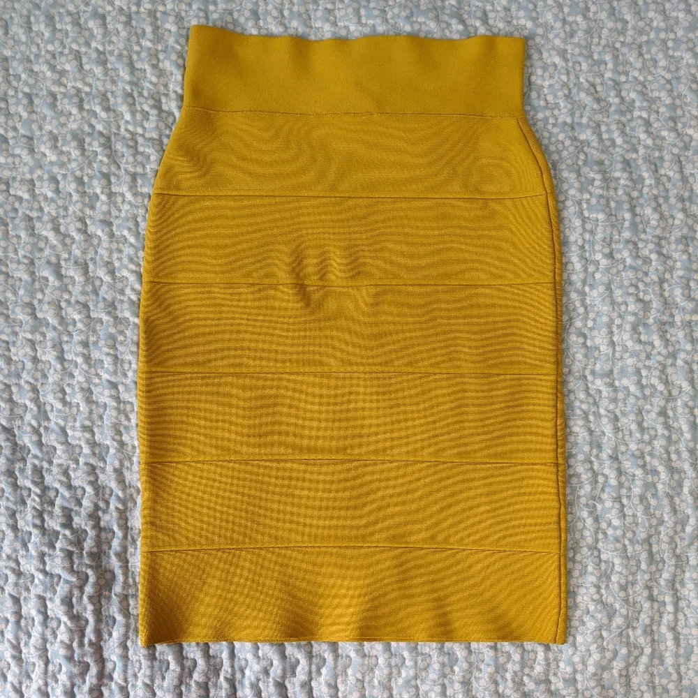 BCBGMaxazria Simone Bandage Bodycon Skirt Yellow